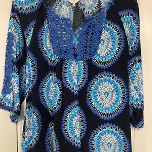 Crown & Ivy Blue Crochet Bib Collar Blouse